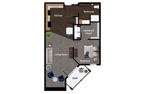 Floor plan for 1 bed, 1 bath